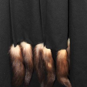 Designer Wool Long Black Wrap Coat With Fur Tails by Alorna